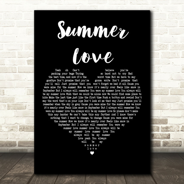 One Direction Summer Love Black Heart Decorative Wall Art Gift Song Lyric Print