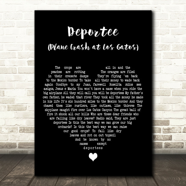 Woody Guthrie Deportee (Plane Crash at Los Gatos) Black Heart Song Lyric Print