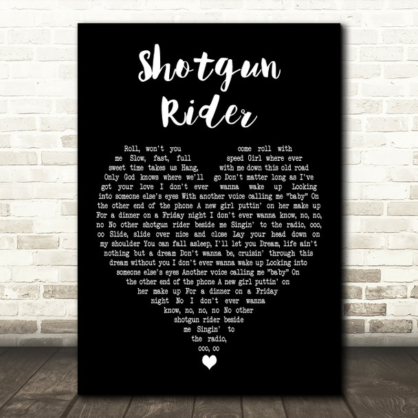 Tim McGraw Shotgun Rider Black Heart Decorative Wall Art Gift Song Lyric Print