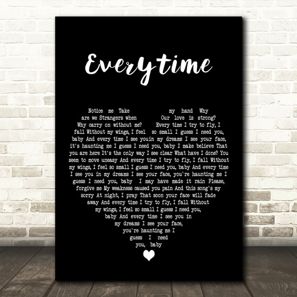 Britney Spears Everytime Black Heart Decorative Wall Art Gift Song Lyric Print