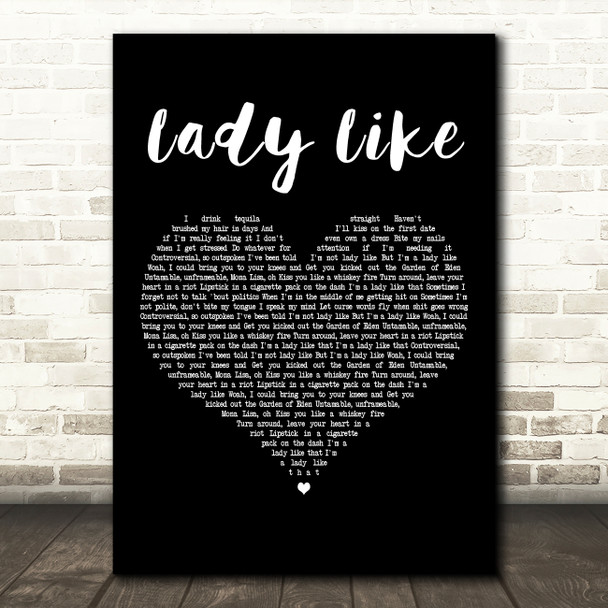 Ingrid Andress Lady Like Black Heart Decorative Wall Art Gift Song Lyric Print