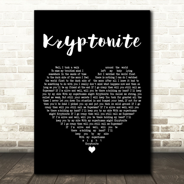 3 Doors Down Kryptonite Black Heart Decorative Wall Art Gift Song Lyric Print