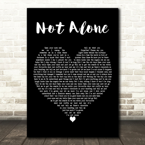 Harry Gardner Not Alone Black Heart Decorative Wall Art Gift Song Lyric Print