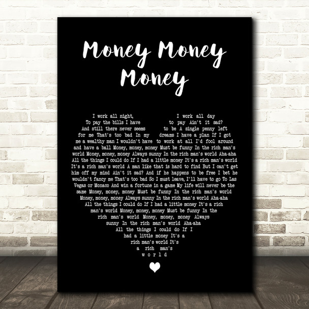 ABBA Money Money Money Black Heart Decorative Wall Art Gift Song Lyric Print