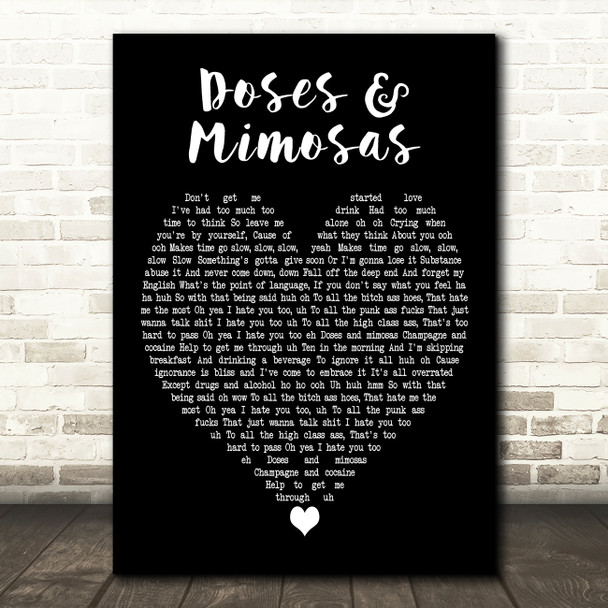 Cherub Doses & Mimosas Black Heart Decorative Wall Art Gift Song Lyric Print