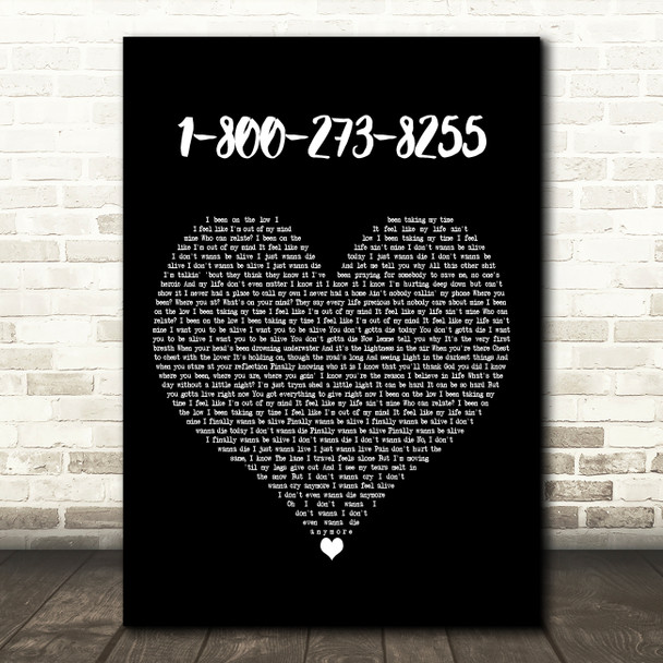 Logic 1-800-273-8255 Black Heart Decorative Wall Art Gift Song Lyric Print