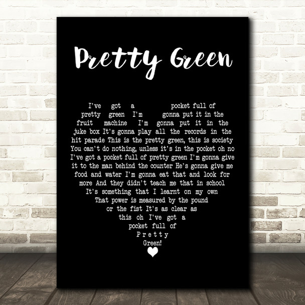 The Jam Pretty Green Black Heart Decorative Wall Art Gift Song Lyric Print