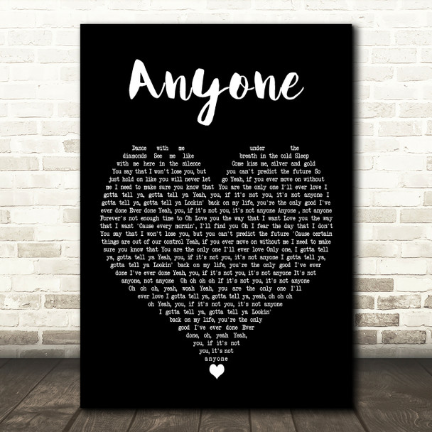 Justin Bieber Anyone Black Heart Decorative Wall Art Gift Song Lyric Print