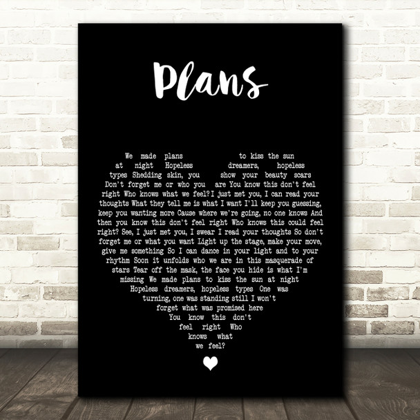 Birds of Tokyo Plans Black Heart Decorative Wall Art Gift Song Lyric Print