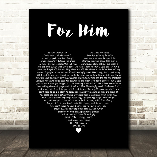 Troye Sivan For Him Black Heart Decorative Wall Art Gift Song Lyric Print