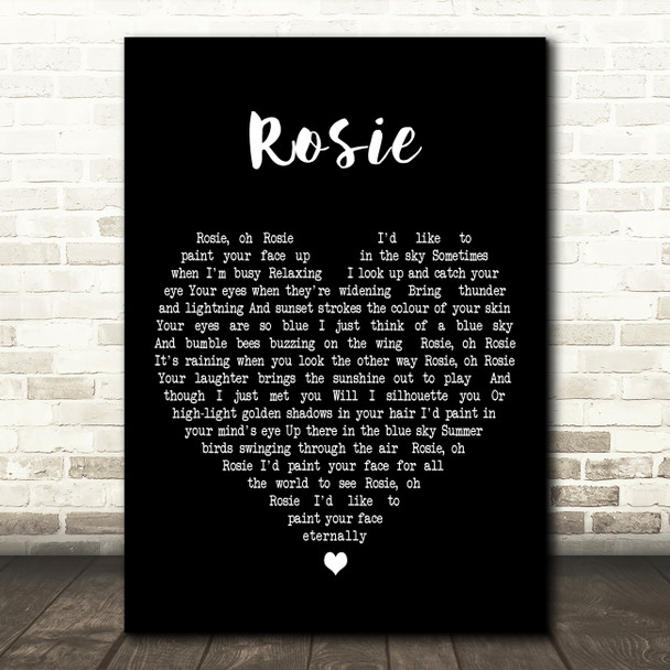 Don Partridge Rosie Black Heart Decorative Wall Art Gift Song Lyric Print