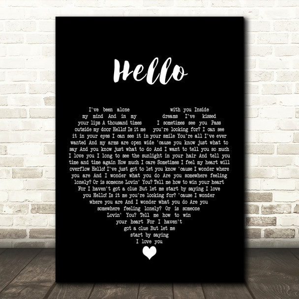 Lionel Richie Hello Black Heart Decorative Wall Art Gift Song Lyric Print