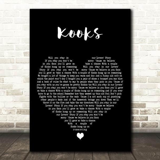 David Bowie Kooks Black Heart Decorative Wall Art Gift Song Lyric Print