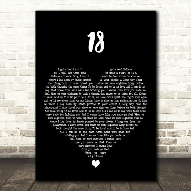 One Direction 18 Black Heart Decorative Wall Art Gift Song Lyric Print