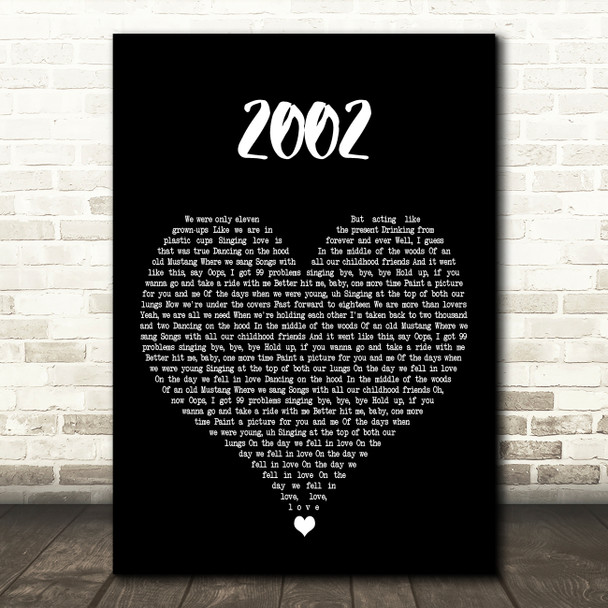 Anne-Marie 2002 Black Heart Decorative Wall Art Gift Song Lyric Print