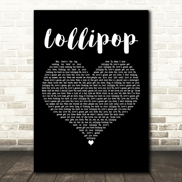 MIKA Lollipop Black Heart Decorative Wall Art Gift Song Lyric Print
