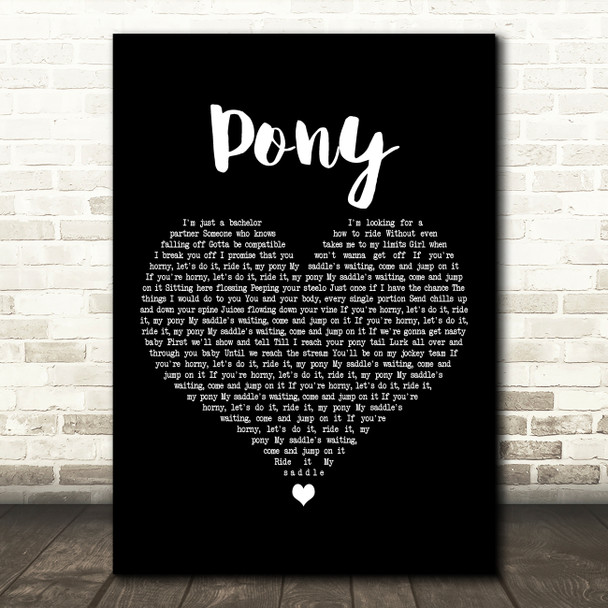 Ginuwine Pony Black Heart Decorative Wall Art Gift Song Lyric Print
