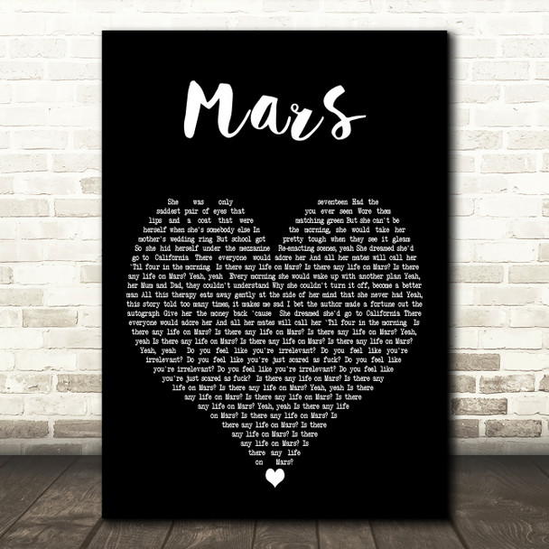 YUNGBLUD Mars Black Heart Decorative Wall Art Gift Song Lyric Print