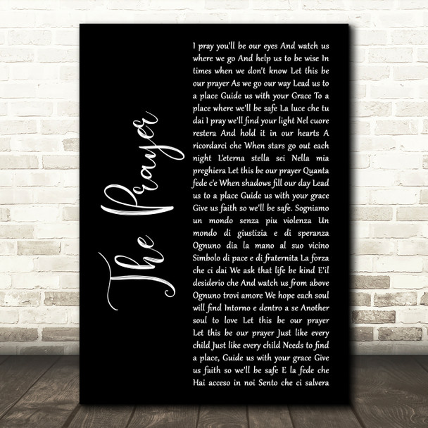 Josh Groban feat. Charlotte Church The Prayer Black Script Decorative Wall Art Gift Song Lyric Print