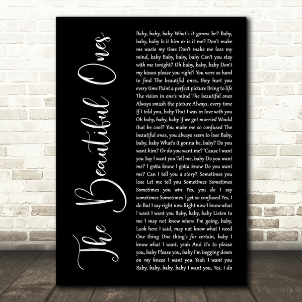 Prince And The Revolution The Beautiful Ones Black Script Decorative Wall Art Gift Song Lyric Print