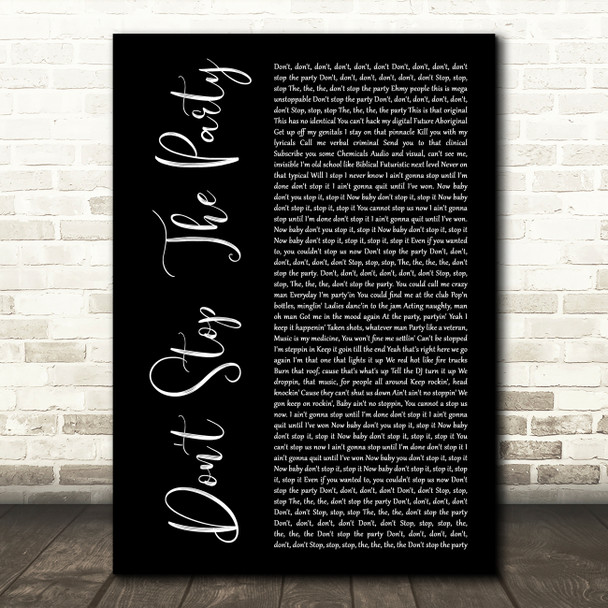 Dont stop the party Don't Stop The Party Black Script Decorative Wall Art Gift Song Lyric Print