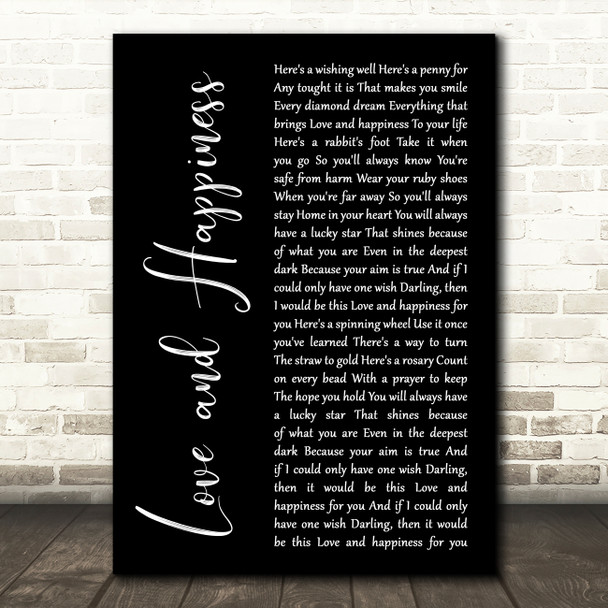 Mark Knopfler & Emmylou Harris Love and Happiness Black Script Wall Art Gift Song Lyric Print