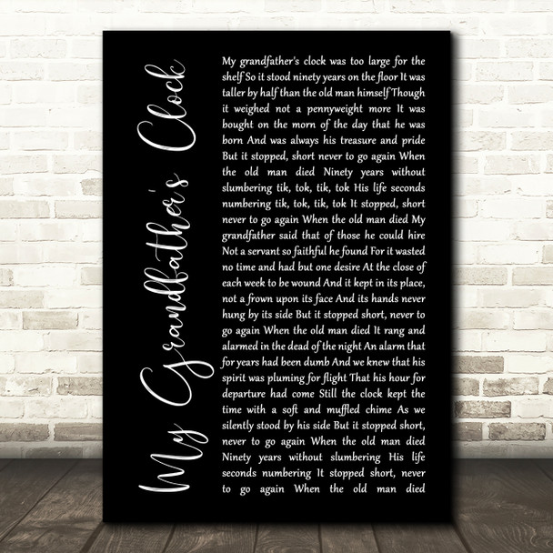 Johnny Cash My Grandfather's Clock Black Script Decorative Wall Art Gift Song Lyric Print