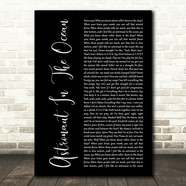 Masked Wolf Astronaut In The Ocean Black Script Decorative Wall Art Gift Song Lyric Print