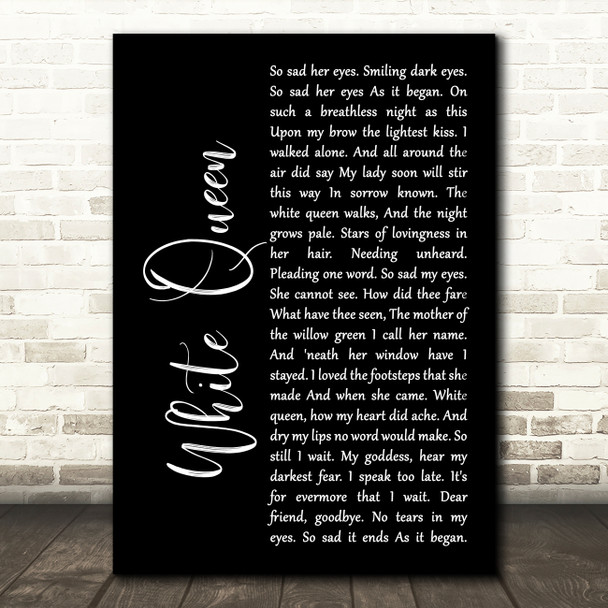Queen White Queen (As It Began) Black Script Decorative Wall Art Gift Song Lyric Print