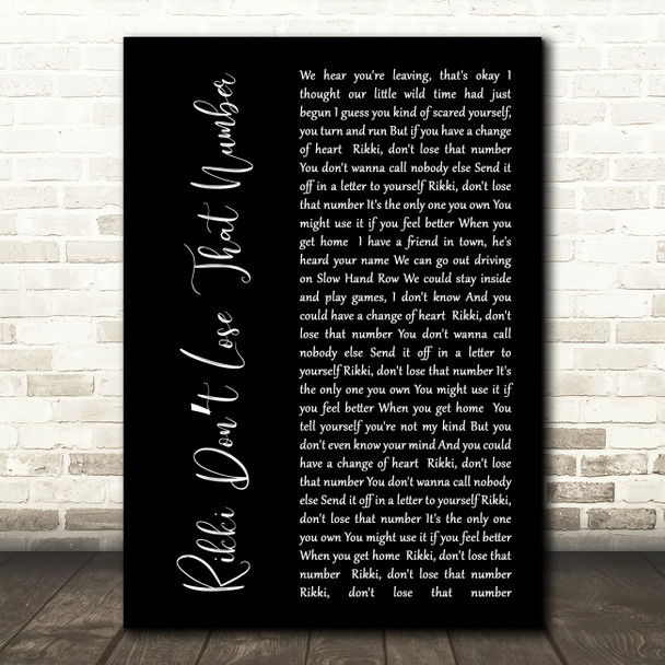 Steely Dan Rikki Dont Lose That Number Black Script Decorative Gift Song Lyric Print