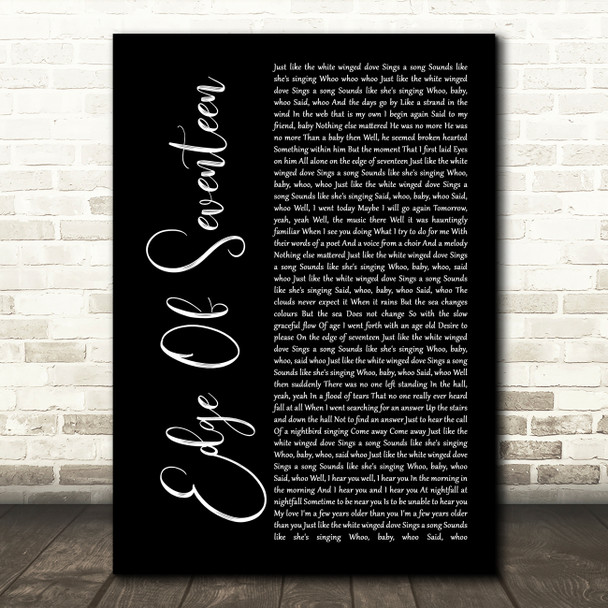 Stevie Nicks Edge Of Seventeen Black Script Decorative Wall Art Gift Song Lyric Print