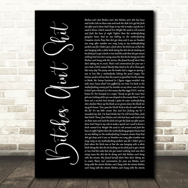 Ben Folds Bitches Aint Shit Black Script Decorative Wall Art Gift Song Lyric Print
