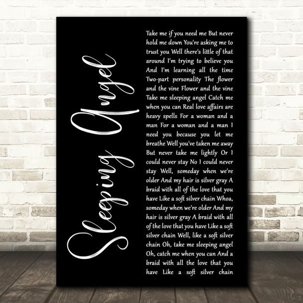 Stevie Nicks Sleeping Angel Black Script Decorative Wall Art Gift Song Lyric Print