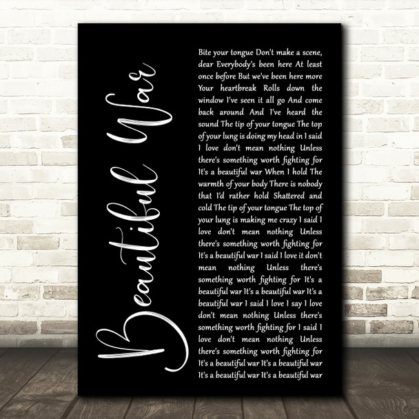 Kings Of Leon Beautiful War Black Script Decorative Wall Art Gift Song Lyric Print