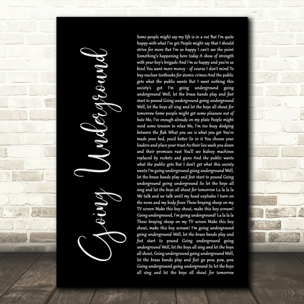 The Jam Going Underground Black Script Decorative Wall Art Gift Song Lyric Print