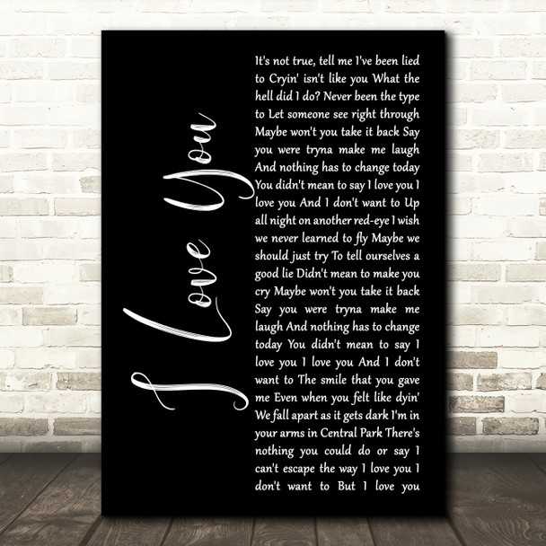 Billie Eilish I Love You Black Script Decorative Wall Art Gift Song Lyric Print