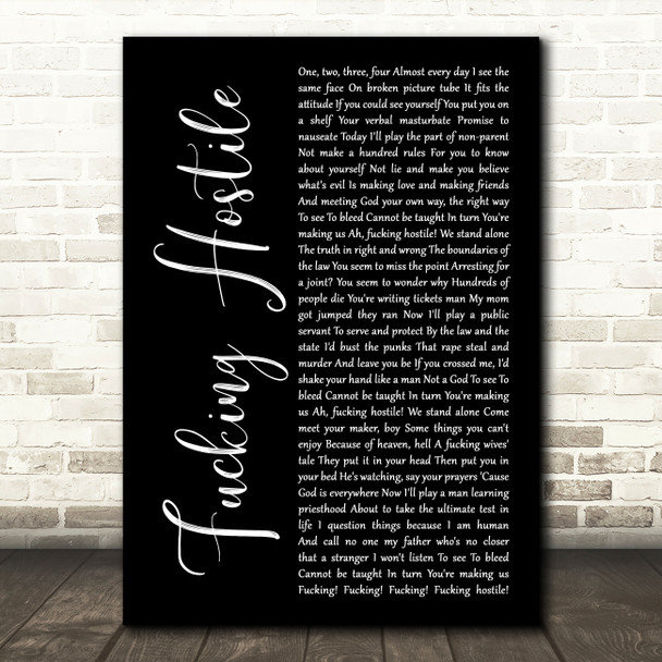 Pantera Fucking Hostile Black Script Decorative Wall Art Gift Song Lyric Print