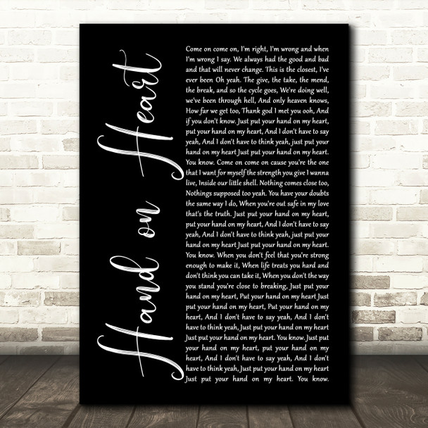 Olly Murs Hand on Heart Black Script Decorative Wall Art Gift Song Lyric Print