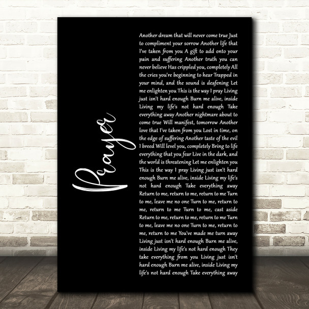 Disturbed Prayer Black Script Decorative Wall Art Gift Song Lyric Print