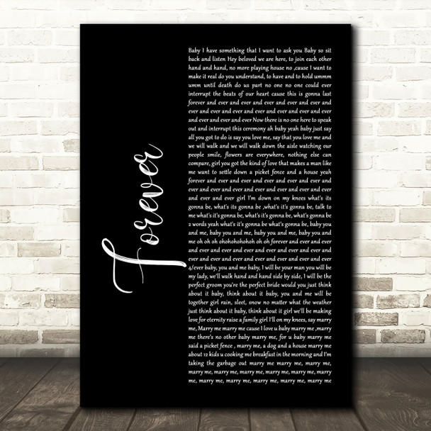 R Kelly Forever Black Script Decorative Wall Art Gift Song Lyric Print