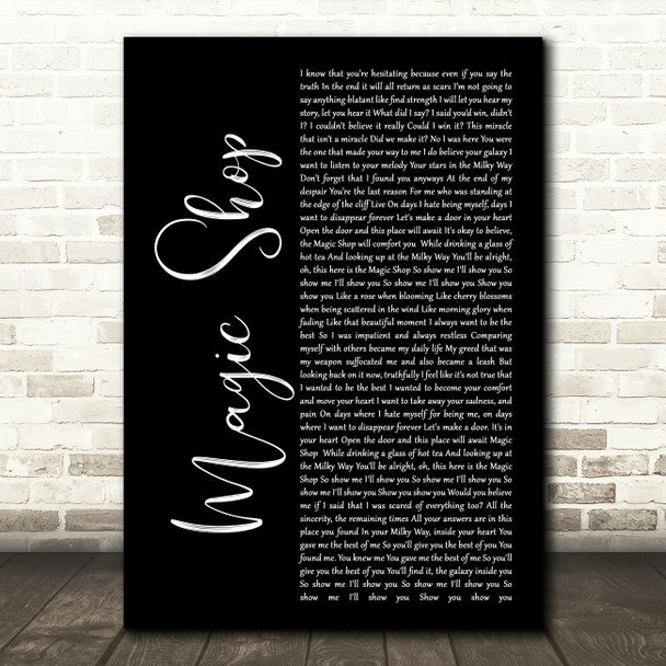 BTS Magic Shop Black Script Decorative Wall Art Gift Song Lyric Print