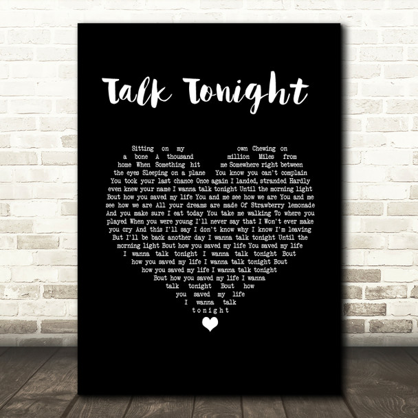 Oasis Talk Tonight Black Heart Song Lyric Wall Art Print