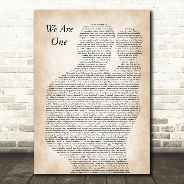 Walt Disney Records We Are One Father & Baby Decorative Wall Art Gift Song Lyric Print
