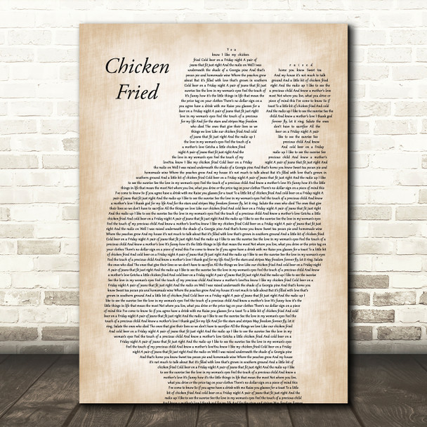 Zac Brown Band Chicken Fried Father & Baby Decorative Wall Art Gift Song Lyric Print