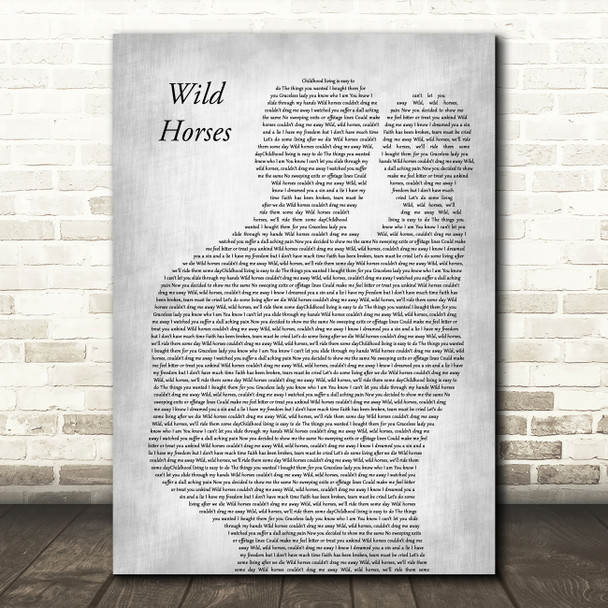 The Rolling Stones Wild Horses Father & Baby Grey Decorative Wall Art Gift Song Lyric Print