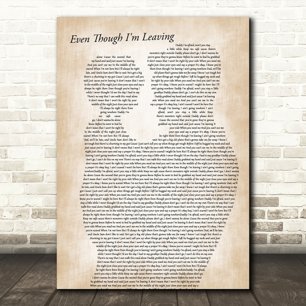 Luke Combs Even Though I'm Leaving Father & Child Decorative Wall Art Gift Song Lyric Print