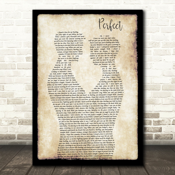 Ed Sheeran Perfect Gay Couple Two Men Dancing Decorative Wall Art Gift Song Lyric Print