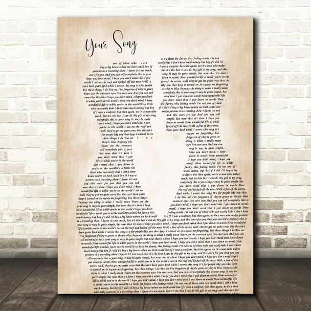 Elton John Your Song Two Men Gay Couple Wedding Decorative Wall Art Gift Song Lyric Print