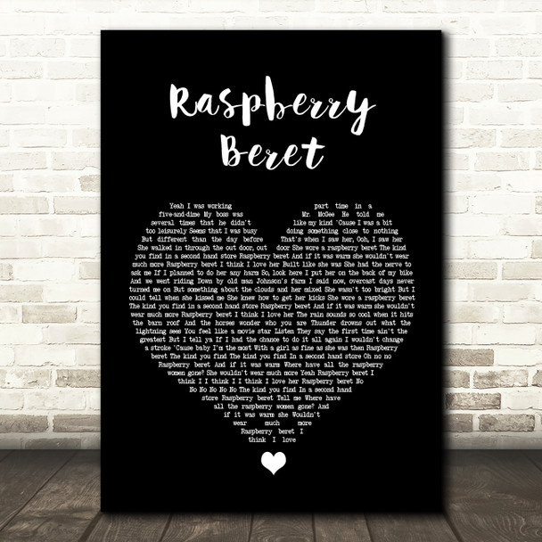 Prince Raspberry Beret Black Heart Song Lyric Wall Art Print