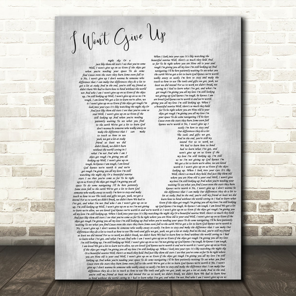 Jason Mraz I Won't Give Up Two Men Gay Couple Wedding Grey Decorative Gift Song Lyric Print